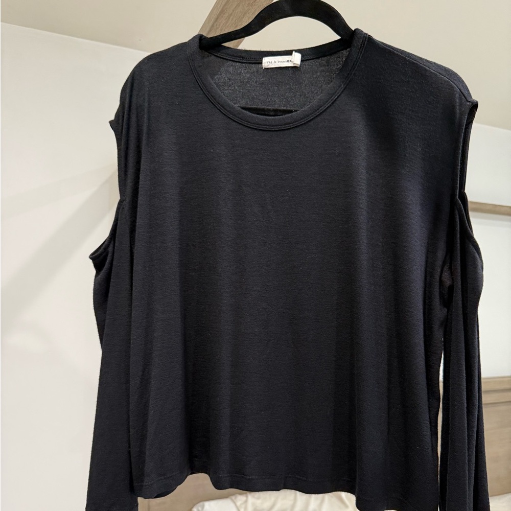 Rag & Bone Open Shoulder Black Long Sleeve Shirt Medium